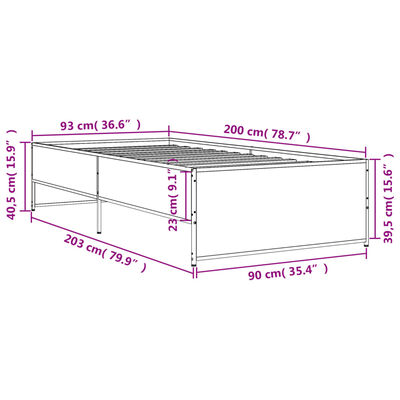 vidaXL Πλαίσιο Κρεβατιού Γκρι Sonoma 90x200 εκ. Επεξ. Ξύλο & Μέταλλο