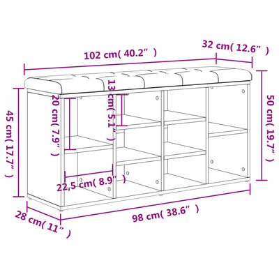 vidaXL Παπουτσοθήκη Γκρι Σκυρ. 102x32x50 εκ. από Επεξεργασμένο Ξύλο