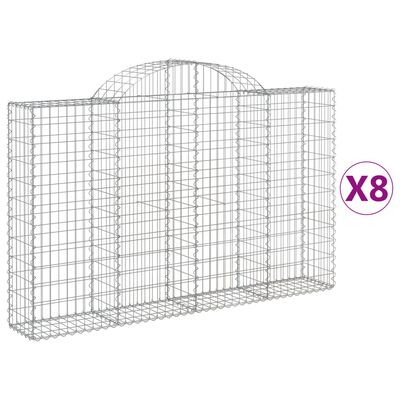 vidaXL Συρματοκιβώτια Τοξωτά 8 τεμ. 200x30x120/140 εκ. Γαλβαν. Ατσάλι