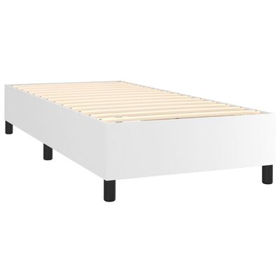 vidaXL Κρεβάτι Boxspring με Στρώμα & LED Λευκό 90x200 εκ. Συνθ. Δέρμα