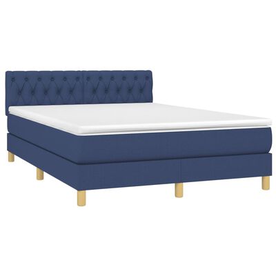 vidaXL Κρεβάτι Boxspring με Στρώμα & LED Μπλε 140x200 εκ. Υφασμάτινο