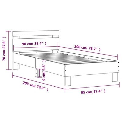 vidaXL Πλαίσιο Κρεβατιού με Κεφαλάρι και LED Μαύρο 90 x 200 εκ.