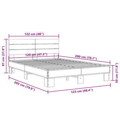 vidaXL Πλαίσιο Κρεβατιού Γκρι Sonoma 120x200 εκ. Επεξ. Ξύλο & Μέταλλο