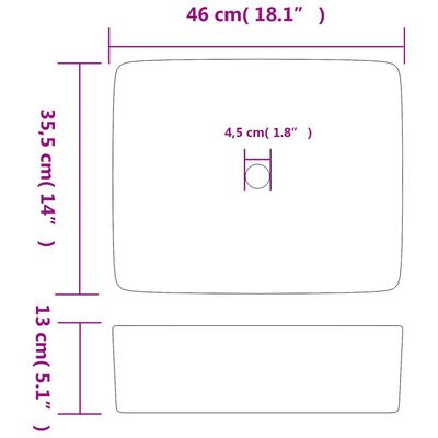 vidaXL Νιπτήρας Ορθογώνιος Καφέ/Μπλε 46 x 35,5 x 13 εκ. Κεραμικός