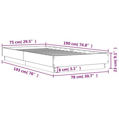 vidaXL Πλαίσιο Κρεβατιού Λευκό 75 x 190 εκ. από Επεξεργασμένο Ξύλο