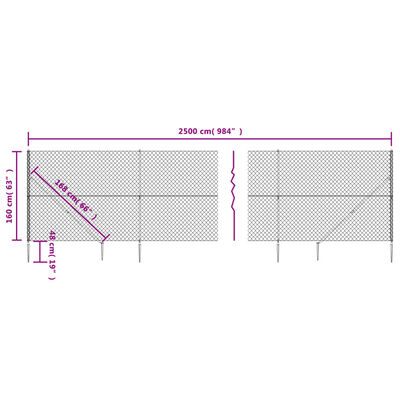 vidaXL Συρματόπλεγμα Περίφραξης Ασημί 1,6 x 25 μ. με Καρφωτές Βάσεις