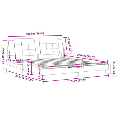 vidaXL Πλαίσιο Κρεβατιού με LED Μαύρο/Λευκό 180x200εκ. Συνθετικό Δέρμα