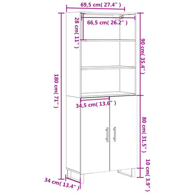 vidaXL Ντουλάπι Λευκό 69,5x34x180 εκ. από Επεξεργασμένο Ξύλο