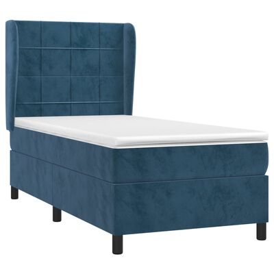 vidaXL Κρεβάτι Boxspring με Στρώμα Σκούρο Μπλε 90x190 εκ. Βελούδινο