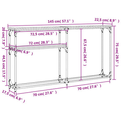 vidaXL Τραπέζι Κονσόλα Γκρι Sonoma 145x22,5x75 εκ. Επεξεργασμένο Ξύλο