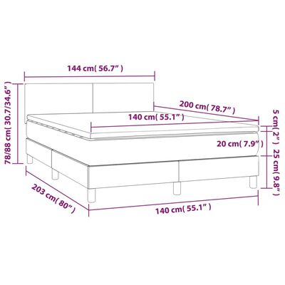 vidaXL Κρεβάτι Boxspring με Στρώμα & LED Μαύρο 140x200 εκ. Συνθ. Δέρμα