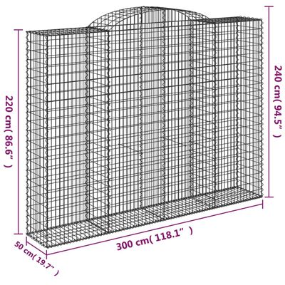 vidaXL Συρματοκιβώτια Τοξωτά 4 τεμ. 300x50x220/240 εκ. Γαλβαν. Ατσάλι