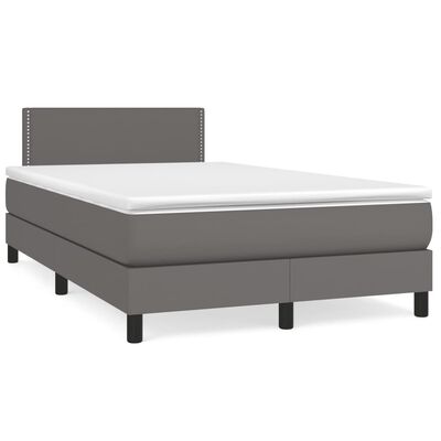 vidaXL Κρεβάτι Boxspring με Στρώμα Γκρι 120x190εκ. από Συνθετικό Δέρμα