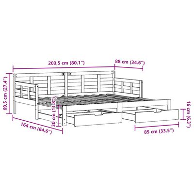 vidaXL Καναπές Κρεβάτι Συρόμενος Χωρίς Στρώμα 80x200 εκ. & Συρτάρια