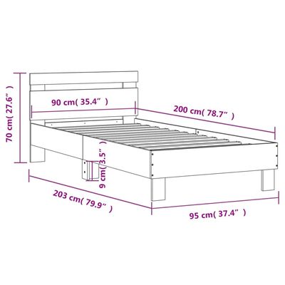 vidaXL Πλαίσιο Κρεβατιού με Κεφαλάρι/LED Sonoma δρυς 90x200 εκ.