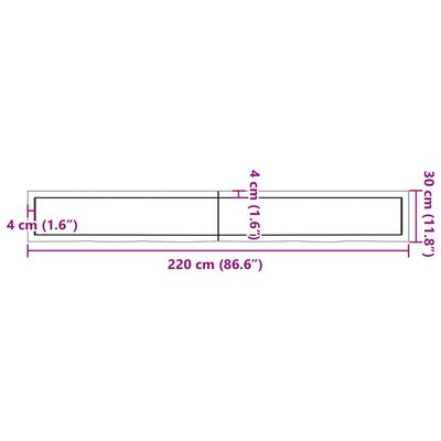 vidaXL Ράφι Τοίχου 220x30x(2-4) εκ. από Ακατέργαστο Μασίφ Ξύλο Δρυός