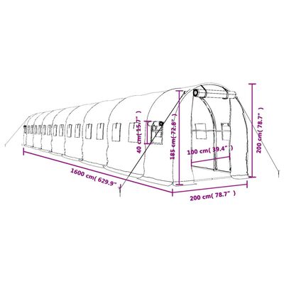 vidaXL Θερμοκήπιο Πράσινο 32 μ² 16 x 2 x 2 μ. με Ατσάλινο Πλαίσιο