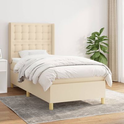 vidaXL Κρεβάτι Boxspring με Στρώμα Κρεμ 90x190 εκ.Υφασμάτινο