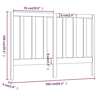 vidaXL Κεφαλάρι Κρεβατιού Μελί 166 x 4 x 100 εκ. από Μασίφ Ξύλο Πεύκου