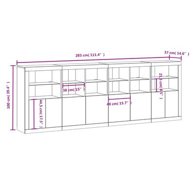 vidaXL Μπουφές με Φώτα LED Καπνιστή Δρυς 283 x 37 x 100 εκ.