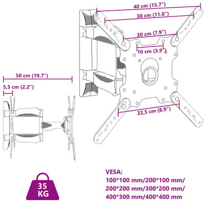 vidaXL Βάση Τηλεόρασης Επιτοίχια για 32-35Ιν Max VESA 400x400χιλ. 35κ.