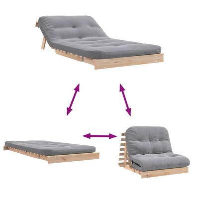 vidaXL Καναπές Κρεβάτι Futon με Στρώμα 100x206x11εκ. Μασίφ Ξύλο Πεύκου