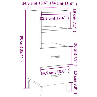 vidaXL Ντουλάπι Sonoma Δρυς 34,5x34x90 εκ. από Επεξεργασμένο Ξύλο