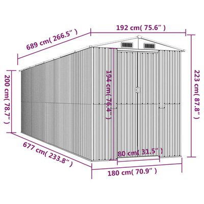 vidaXL Αποθήκη Κήπου Σκούρο καφέ 192x689x223 εκ. Γαλβανισμένο Ατσάλι