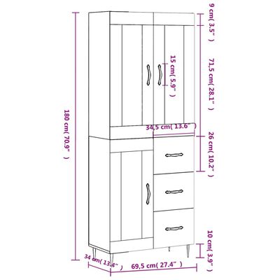 vidaXL Ντουλάπι Γκρι Σκυροδέματος 69,5x34x180 εκ. Επεξεργασμένο Ξύλο