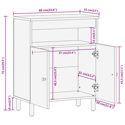 vidaXL Βοηθητικό Ντουλάπι 60 x 33 x 75 εκ. από Μασίφ Ξύλο Μάνγκο