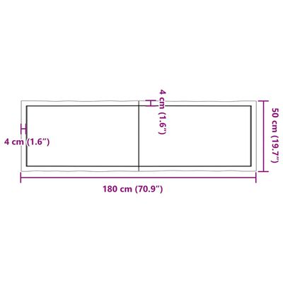 vidaXL Επιφάνεια Τραπεζιού 180x50x(2-6) εκ. Ακατέργαστο Μασίφ Ξύλο