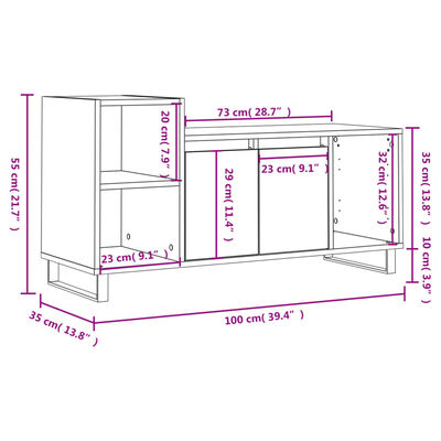 vidaXL Έπιπλο Τηλεόρασης Μαύρο 100x35x55 εκ. Επεξ. Επεξεργασμένο Ξύλο