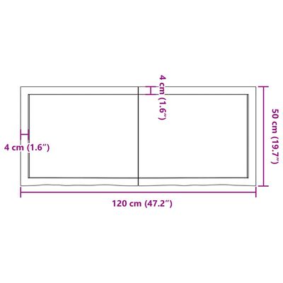 vidaXL Επιφάνεια Τραπεζιού 120x50x(2-4)εκ Ακατέργαστο Μασίφ Ξύλο Δρυός