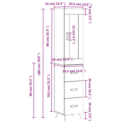 vidaXL Ντουλάπι Γκρι Σκυροδέματος 34,5x34x180 εκ. Επεξεργασμένο Ξύλο