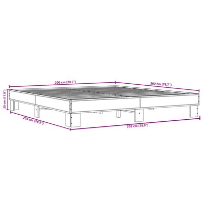 vidaXL Πλαίσιο Κρεβατιού Καπνιστή Δρυς 200x200εκ. Επεξ. Ξύλο & Μέταλλο