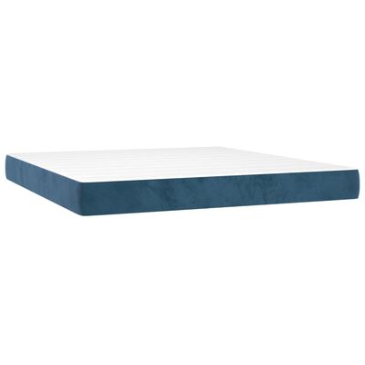 vidaXL Κρεβάτι Boxspring με Στρώμα & LED Σκ. Μπλε 160x200εκ. Βελούδινο