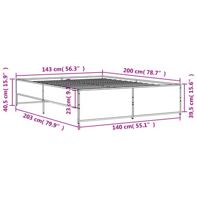 vidaXL Πλαίσιο Κρεβατιού Γκρι Sonoma 140x200 εκ. Επεξ. Ξύλο & Μέταλλο