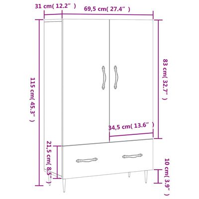 vidaXL Ντουλάπα Γυαλ. Λευκό 69,5 x 31 x 115 εκ. από Επεξεργασμένο Ξύλο