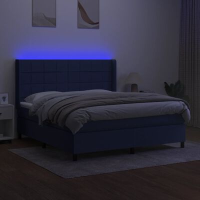 vidaXL Κρεβάτι Boxspring με Στρώμα & LED Μπλε 160x200 εκ. Υφασμάτινο