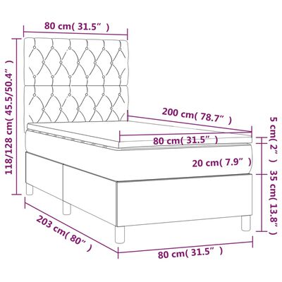 vidaXL Κρεβάτι Boxspring με Στρώμα Taupe 80x200 εκ. Υφασμάτινο