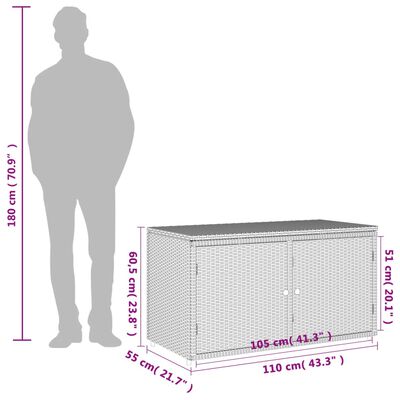 vidaXL Ντουλάπι Αποθήκευσης Κήπου Μαύρο 110x55,5x60,5 εκ. Συνθ. Ρατάν