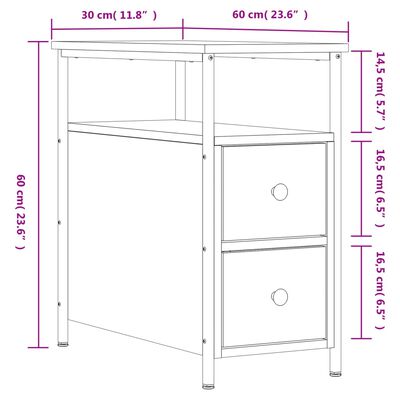 vidaXL Κομοδίνα 2 τεμ. Καπνιστή Δρυς 30 x 60 x 60 εκ. Επεξεργ. Ξύλο