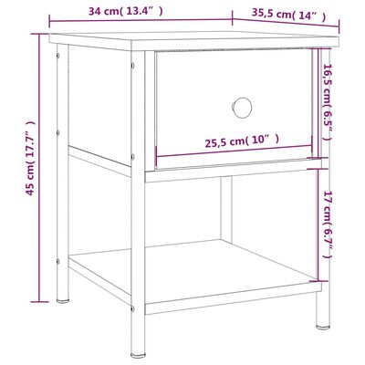 vidaXL Κομοδίνο Καπνιστή Δρυς 34 x 35,5 x 45 εκ. Επεξεργασμένο Ξύλο