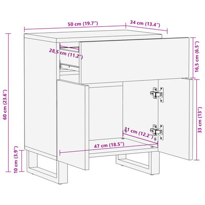 vidaXL Κομοδίνο 50x34x60 εκ. από Μασίφ Ξύλο Ακακίας