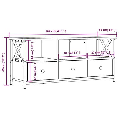 vidaXL Έπιπλο Τηλεόρασης Καφέ Δρυς 102x33x45 εκ. Επεξ. Ξύλο/Σίδερο