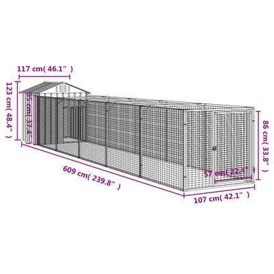 vidaXL Σπιτάκι Σκύλου με Οροφή Αν. Γκρι 117x609x123εκ. Γαλβαν. Χάλυβας