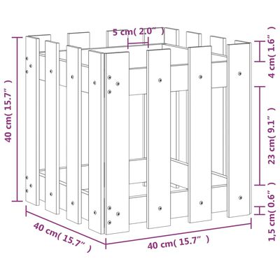 vidaXL Ζαρντινιέρα με Σχέδιο Φράχτη Μαύρη 40 x 40 x 40 εκ. Μασίφ Πεύκο