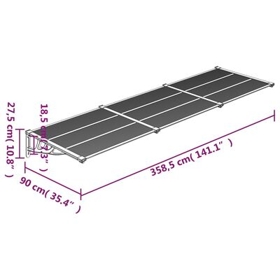 vidaXL Στέγαστρο Πόρτας Μαύρο & Διαφανές 358,5x90 εκ από Πολυκαρβονικό