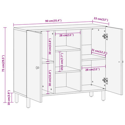 vidaXL Βοηθητικό Ντουλάπι 90 x 33 x 75 εκ. από Μασίφ Ξύλο Μάνγκο