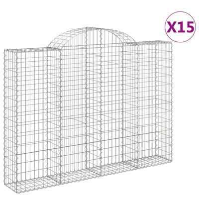 vidaXL Συρματοκιβώτια Τοξωτά 15 τεμ. 200x30x140/160 εκ. Γαλβαν. Ατσάλι